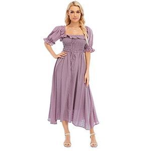 R. Yiposha Vintage Style Off Shoulder Swiss Dot Midi Pinup Dress S